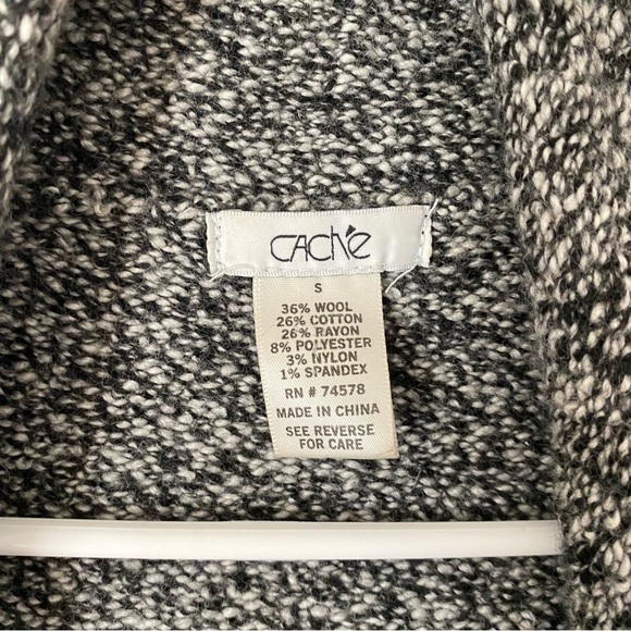 Cache Wool Blend Sweater Drape Front Fringe Hems Women’s Sz S Black, White - Picture 5 of 7